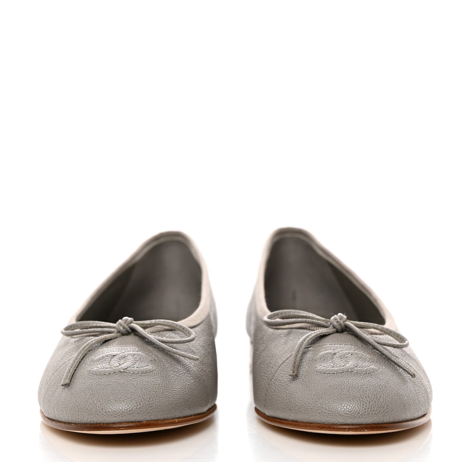 Chanel Caviar CC Cap Toe Ballerina Flats 37 Grey 2 of 9