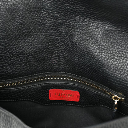 Valentino Garavani Pebbled Calfskin Medium Rockstud Top Handle Shoulder Bag Black 11 of 13