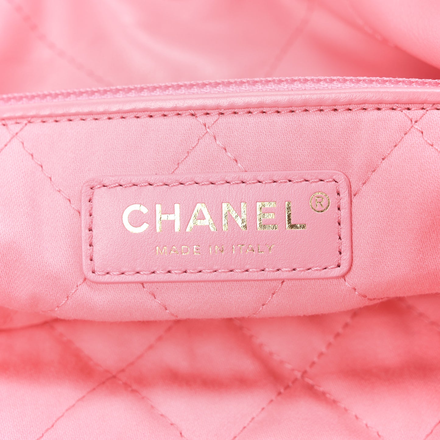 Shiny Calfskin Quilted Chanel 22 Drawstring Bag Coral Pink