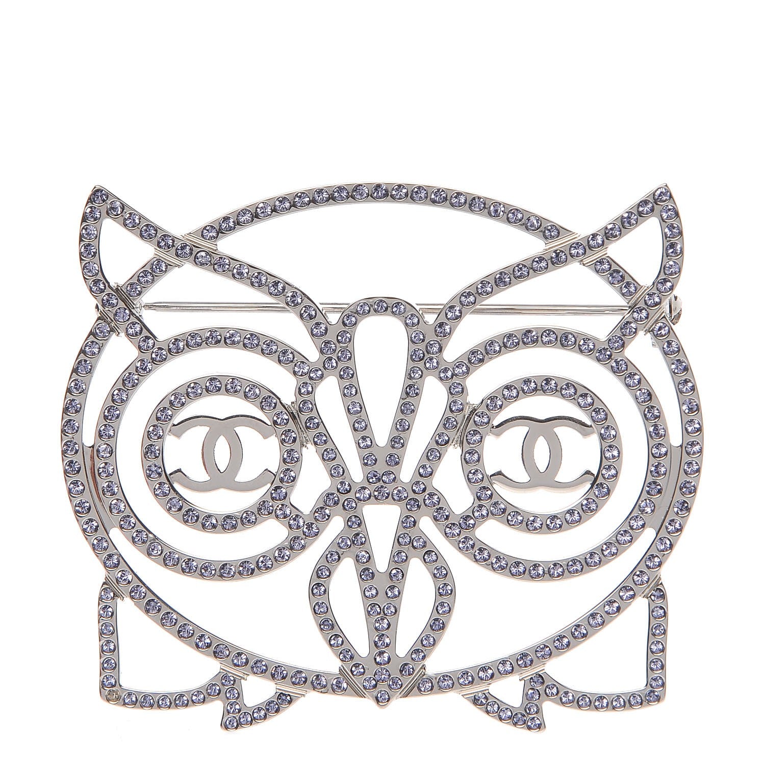 Chanel Strass Crystal Owl CC Brooch Purple Ruthenium 1 of 5
