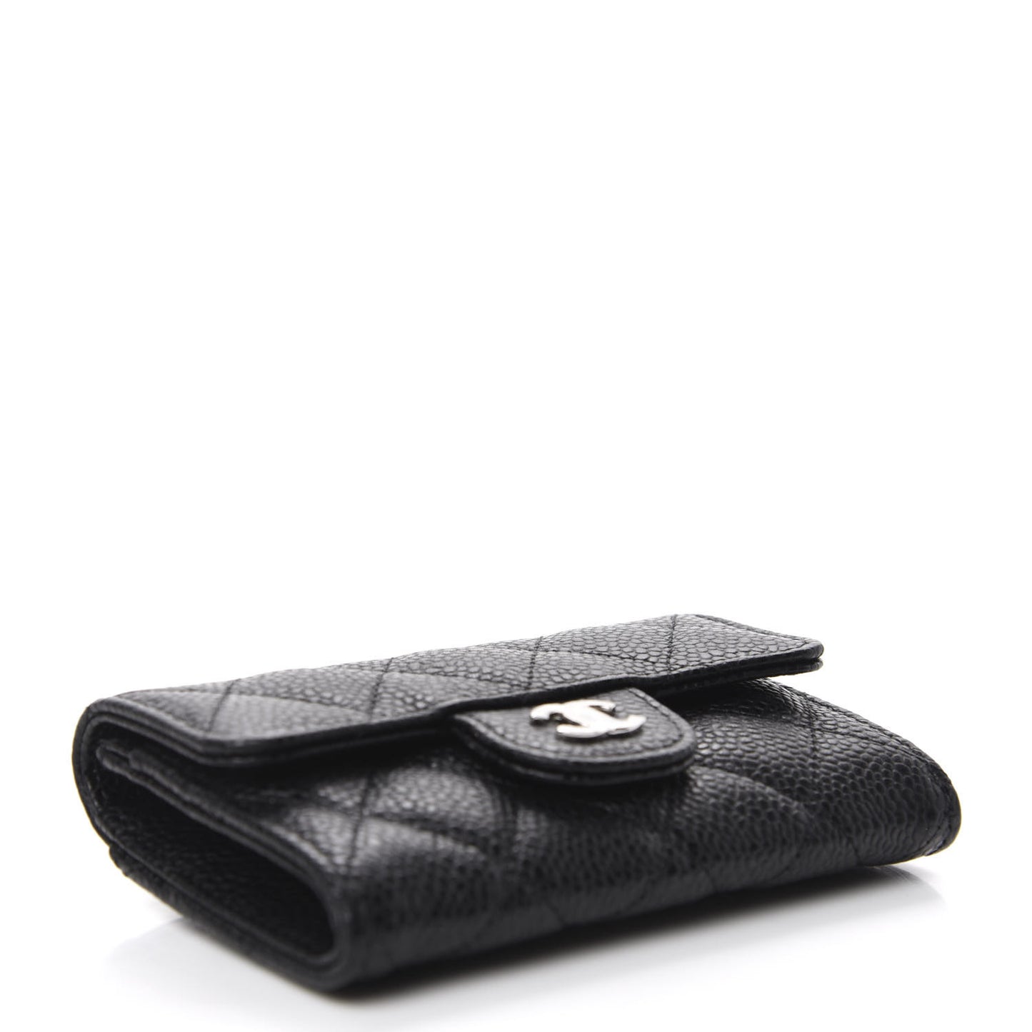 Caviar Quilted Flap Card Holder Wallet Black