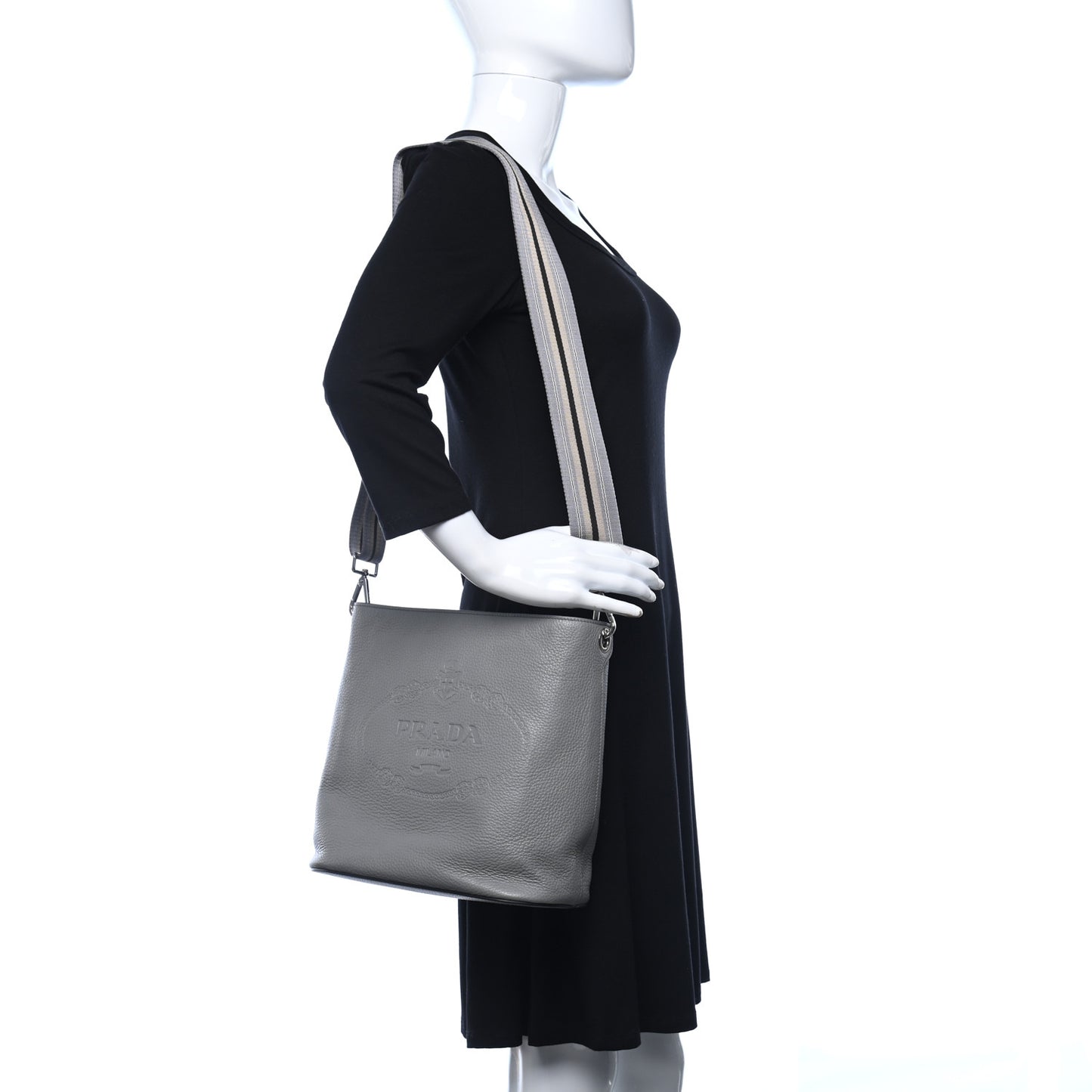 Vitello Phenix Embossed Logo Shoulder Bag Argilla