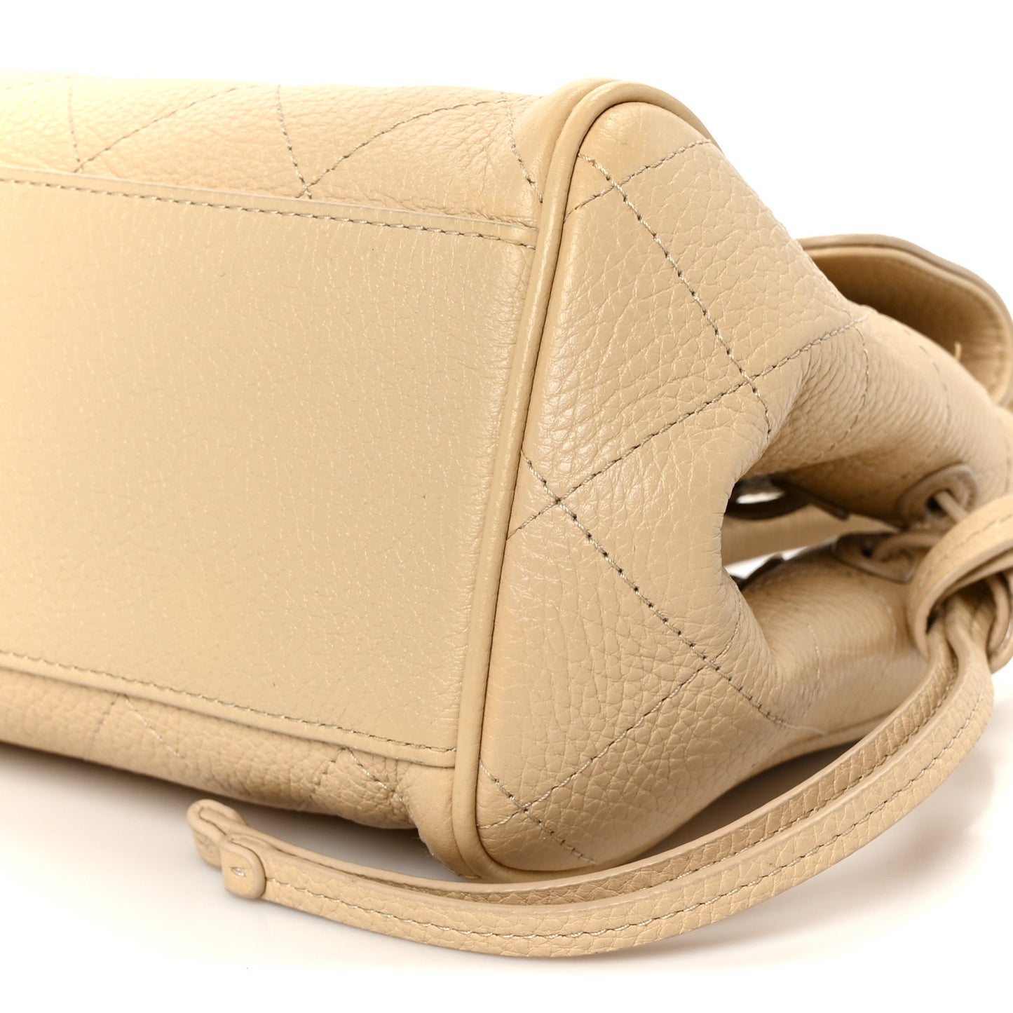 Grained Calfskin Stitched Urban Essentials Small Shopping Bag Beige