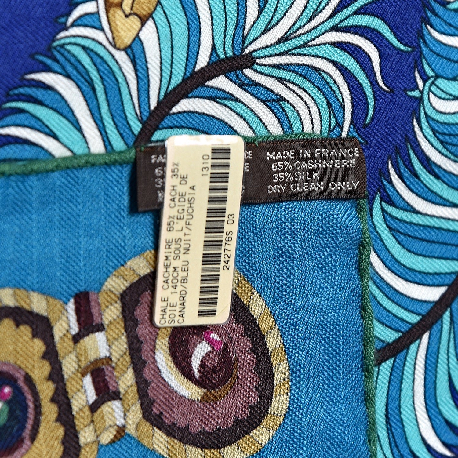 Hermes Cashmere Silk Sous L'Egide De Mars Shawl 140 Canard Bleu Nuit Fuchsia 4 of 6