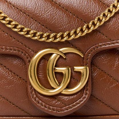 Gucci Calfskin Matelasse Diagonal Super Mini GG Marmont Shoulder Bag Cuir 8 of 11