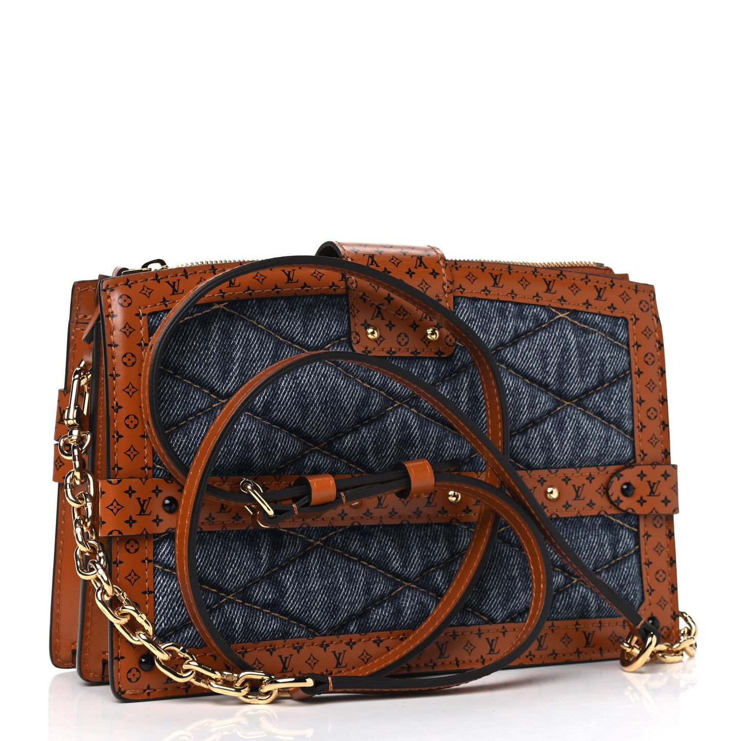 Denim Calfskin Malletage Trunk Clutch Light Blue
