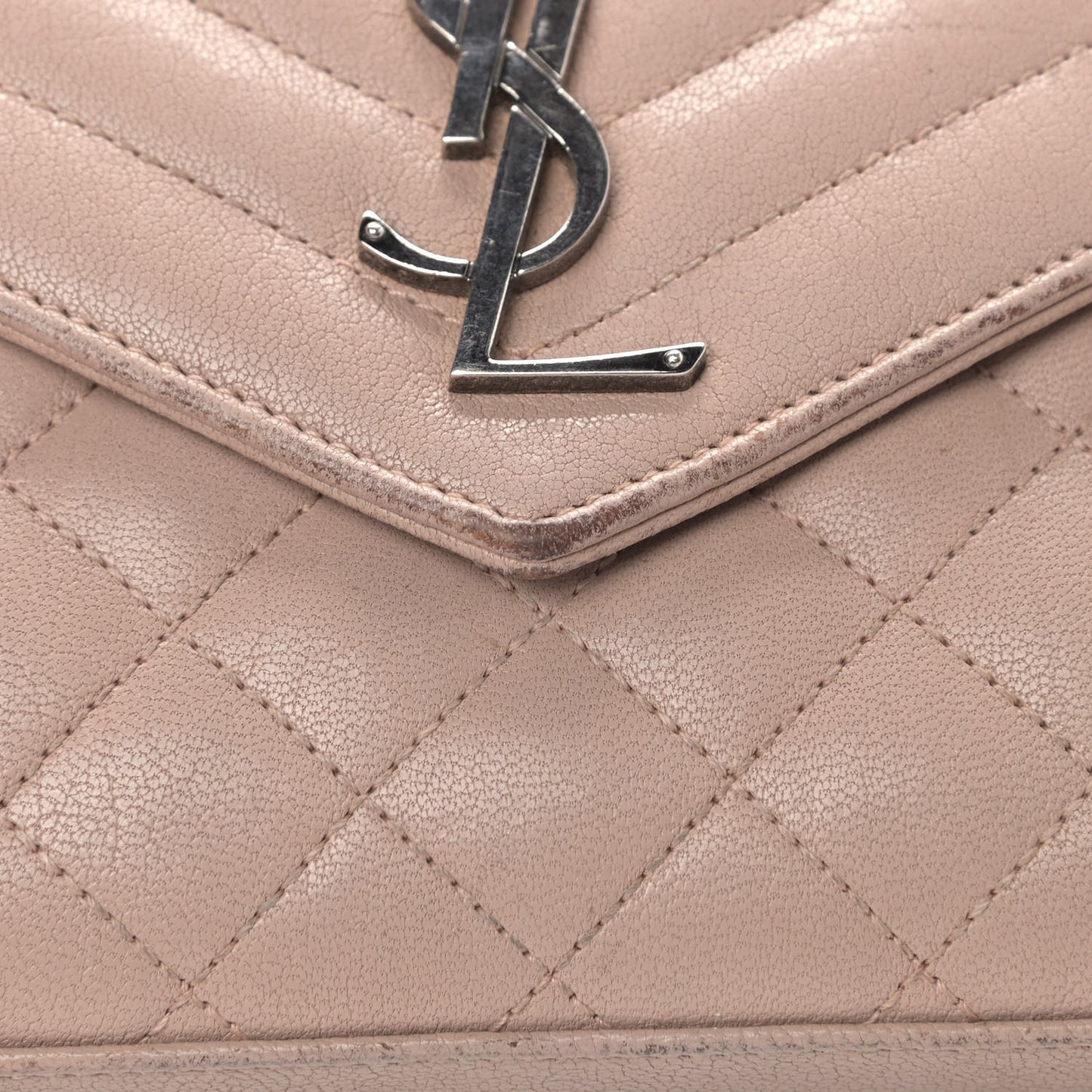 Sheepskin Tri-Quilt Monogram Envelope Chain Wallet Beige