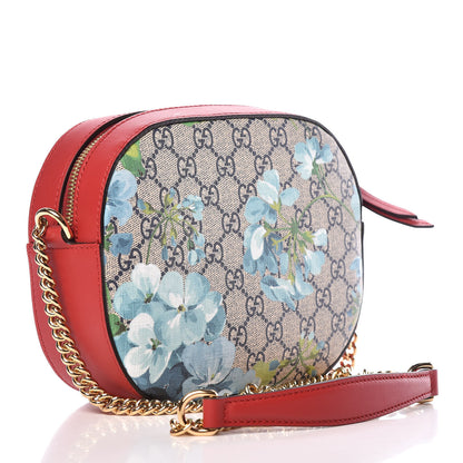 Gucci GG Supreme Monogram Blooms Mini Chain Shoulder Bag Beige Blue Navy Hibiscus Red 3 of 9