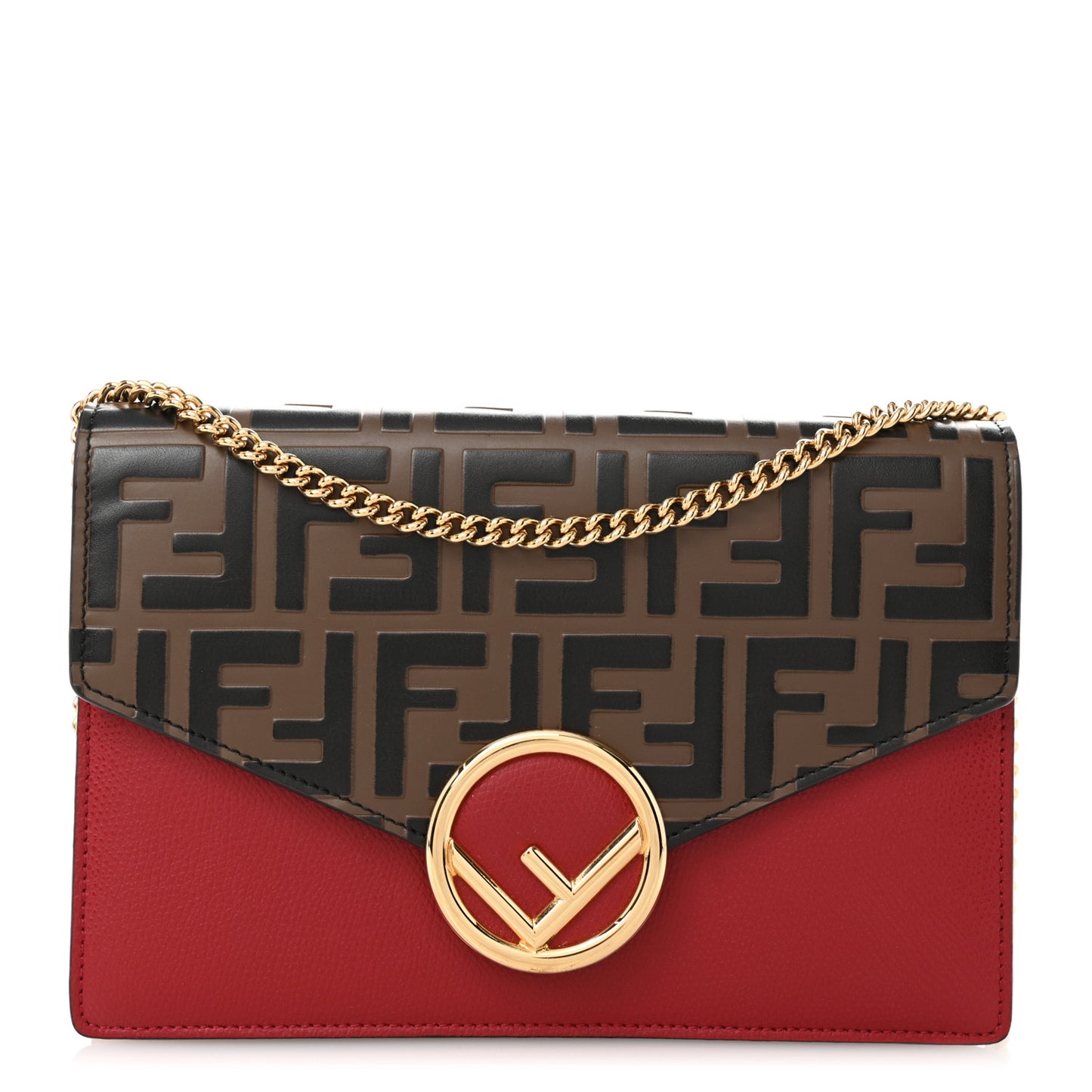 Vitello Cruise F is Fendi FF 1974 Embossed Medium Envelope Wallet On Chain Fragola Maya Black