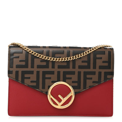 Fendi Vitello Cruise F is Fendi FF 1974 Embossed Medium Envelope Wallet On Chain Fragola Maya Black 1 of 10