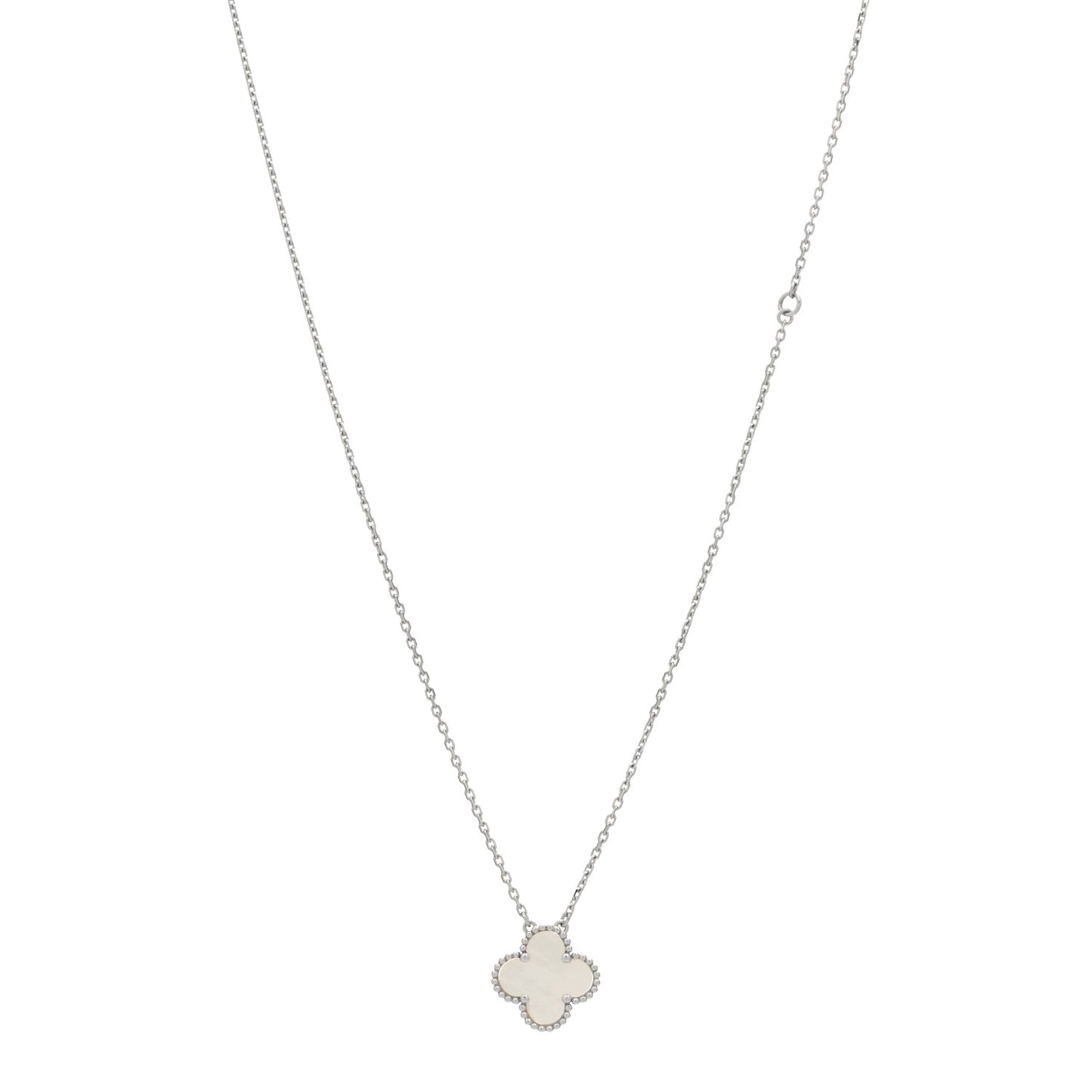 18K White Gold Mother of Pearl Vintage Alhambra Pendant Necklace
