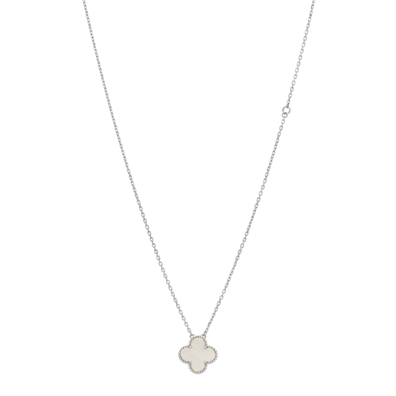 Van Cleef & Arpels 18K White Gold Mother of Pearl Vintage Alhambra Pendant Necklace 1 of 3