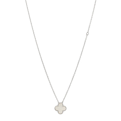 Van Cleef & Arpels 18K White Gold Mother of Pearl Vintage Alhambra Pendant Necklace 1 of 3