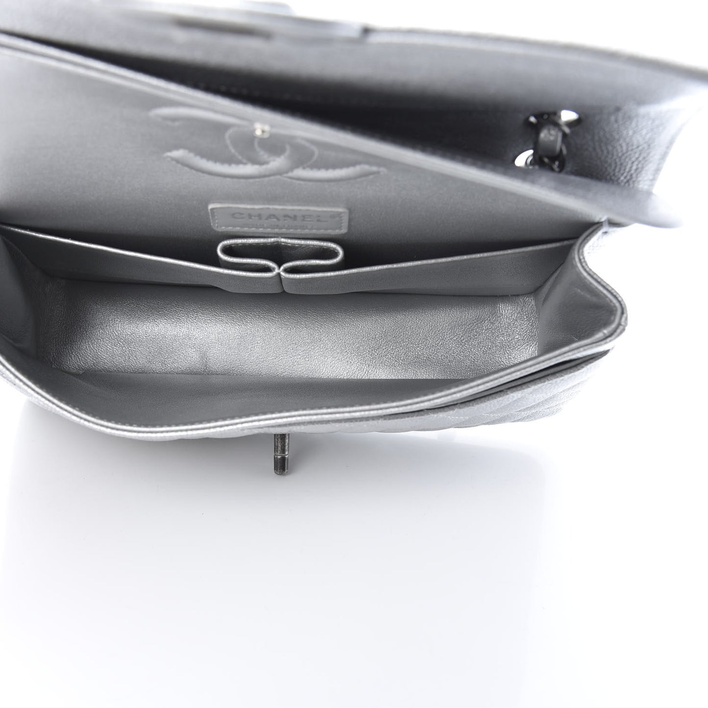 Metallic Caviar Quilted Medium Double Flap Silver