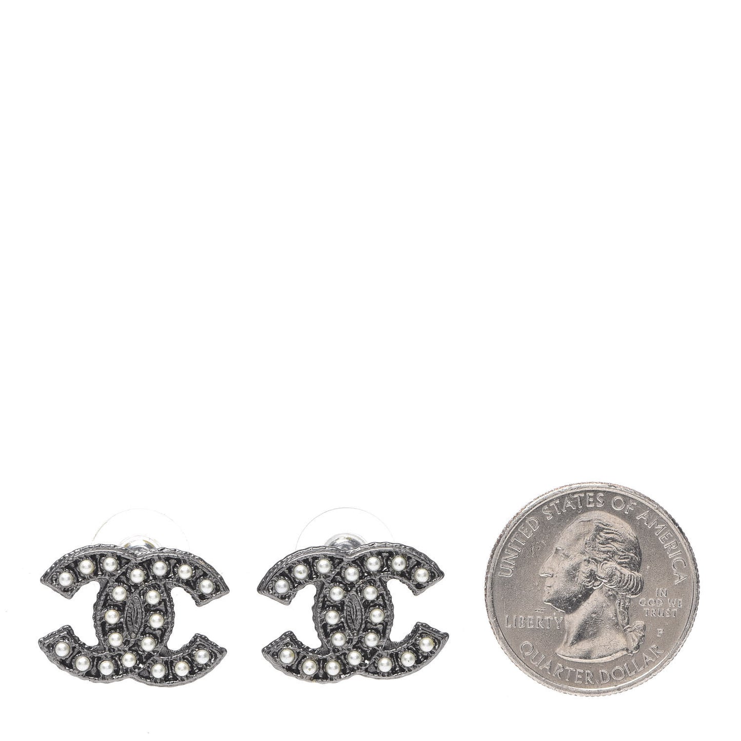 Pearl CC Earrings Ruthenium