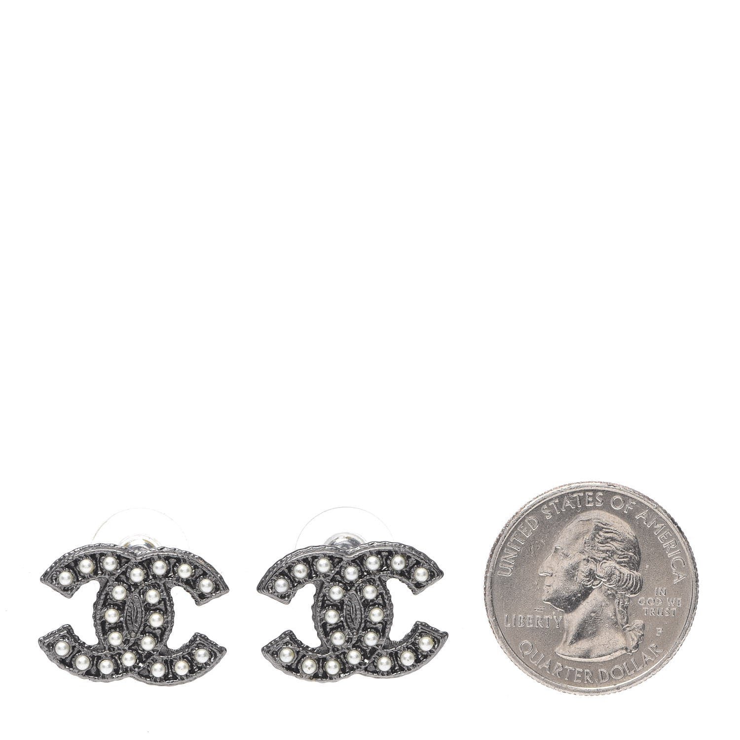 Chanel Pearl CC Earrings Ruthenium 2 of 4