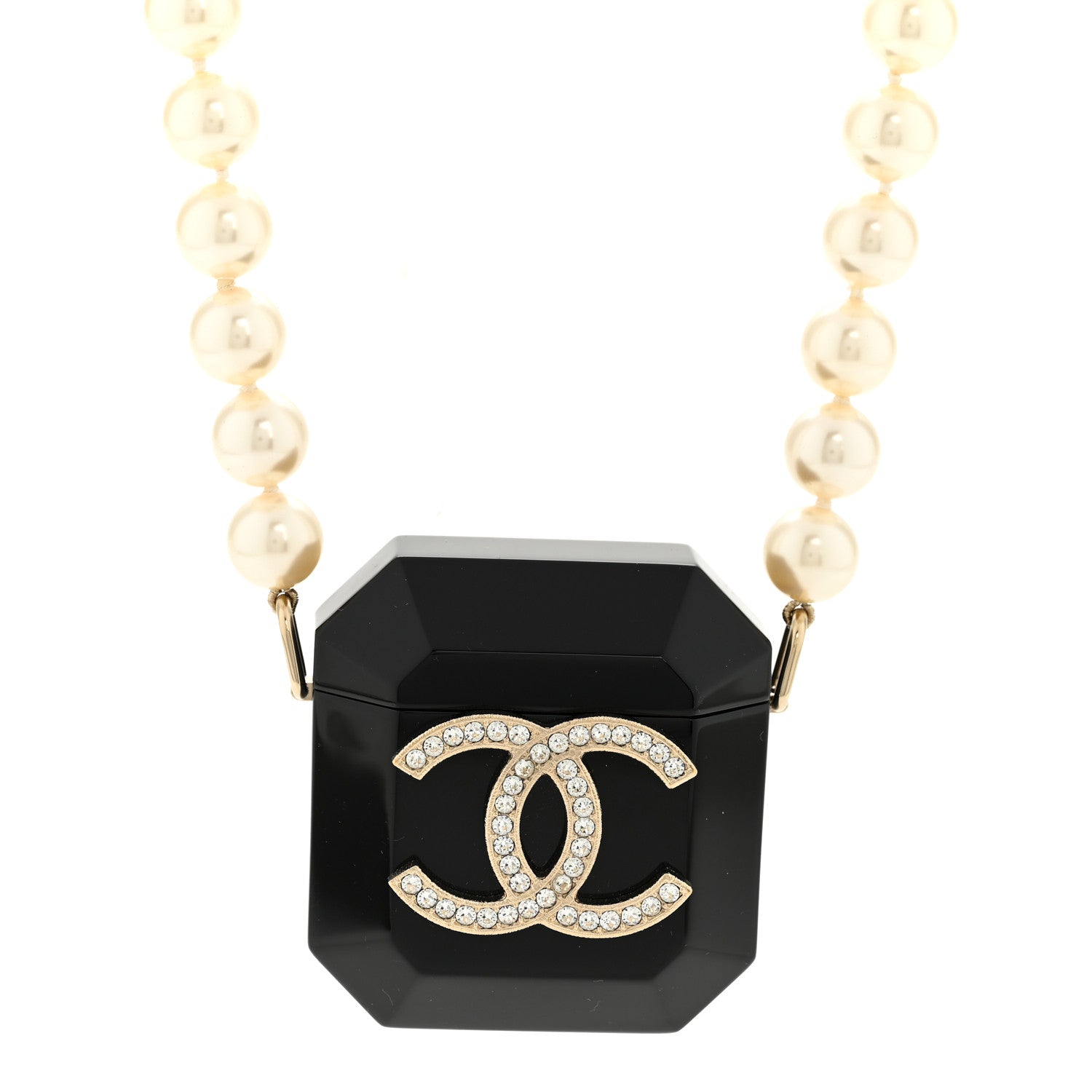 Chanel Resin Crystal Pearl Airpods Pro Holder Necklace Black Pearly White 4 of 7