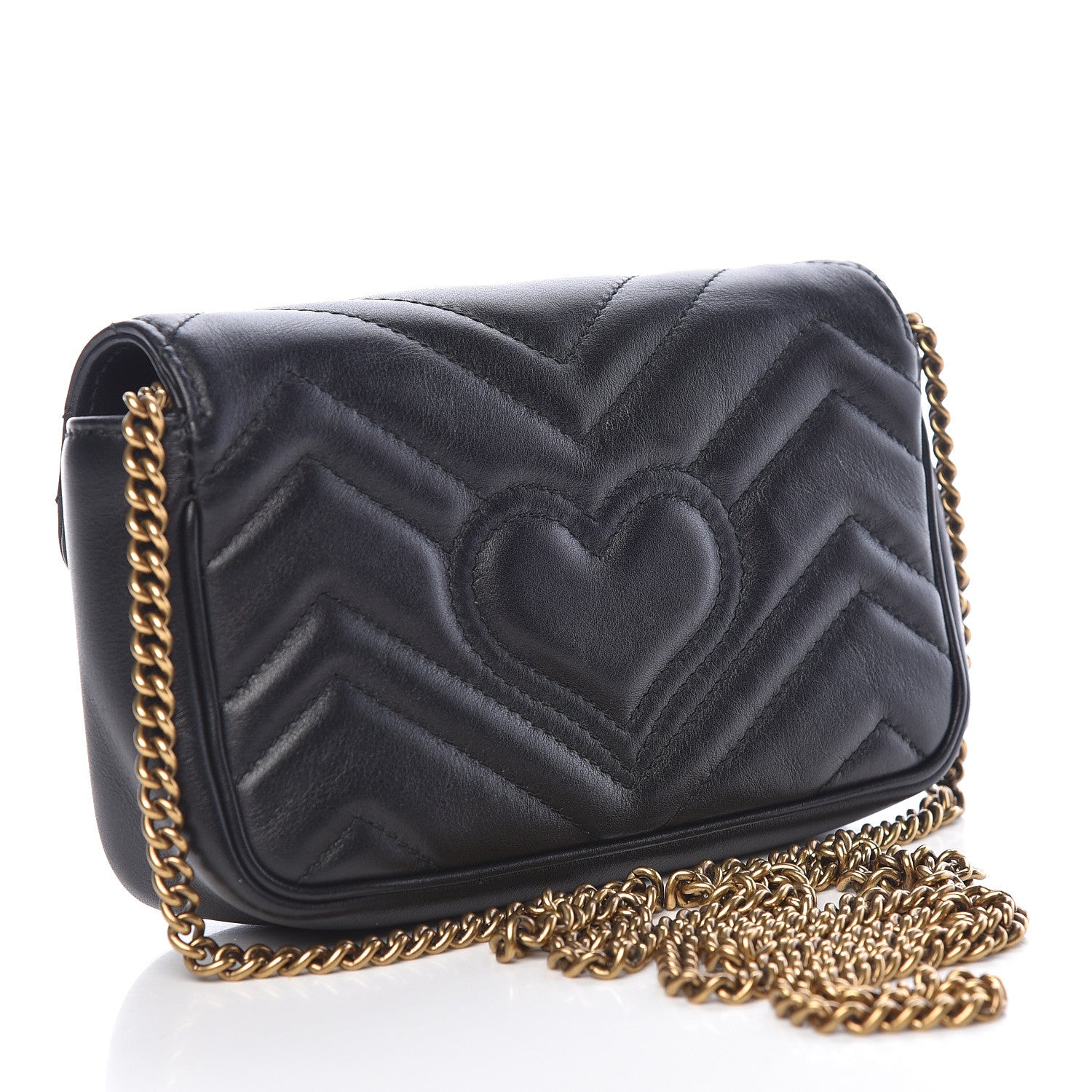 Gucci Calfskin Matelasse Super Mini GG Marmont Shoulder Bag Black 3 of 11