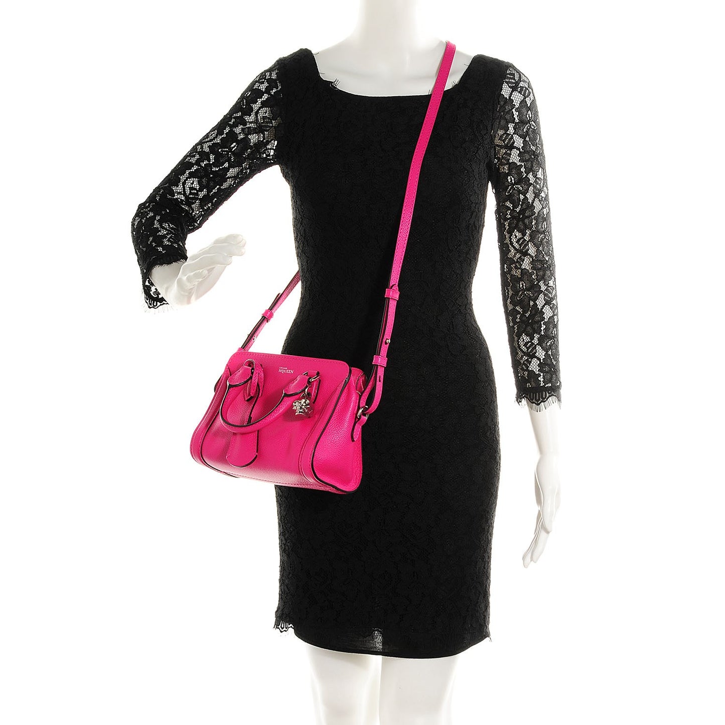Grainy Calfskin Mini Padlock Zip Satchel Pink