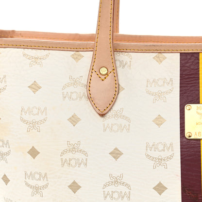 MCM Visetos Striped Shopper Tote White 12 of 18