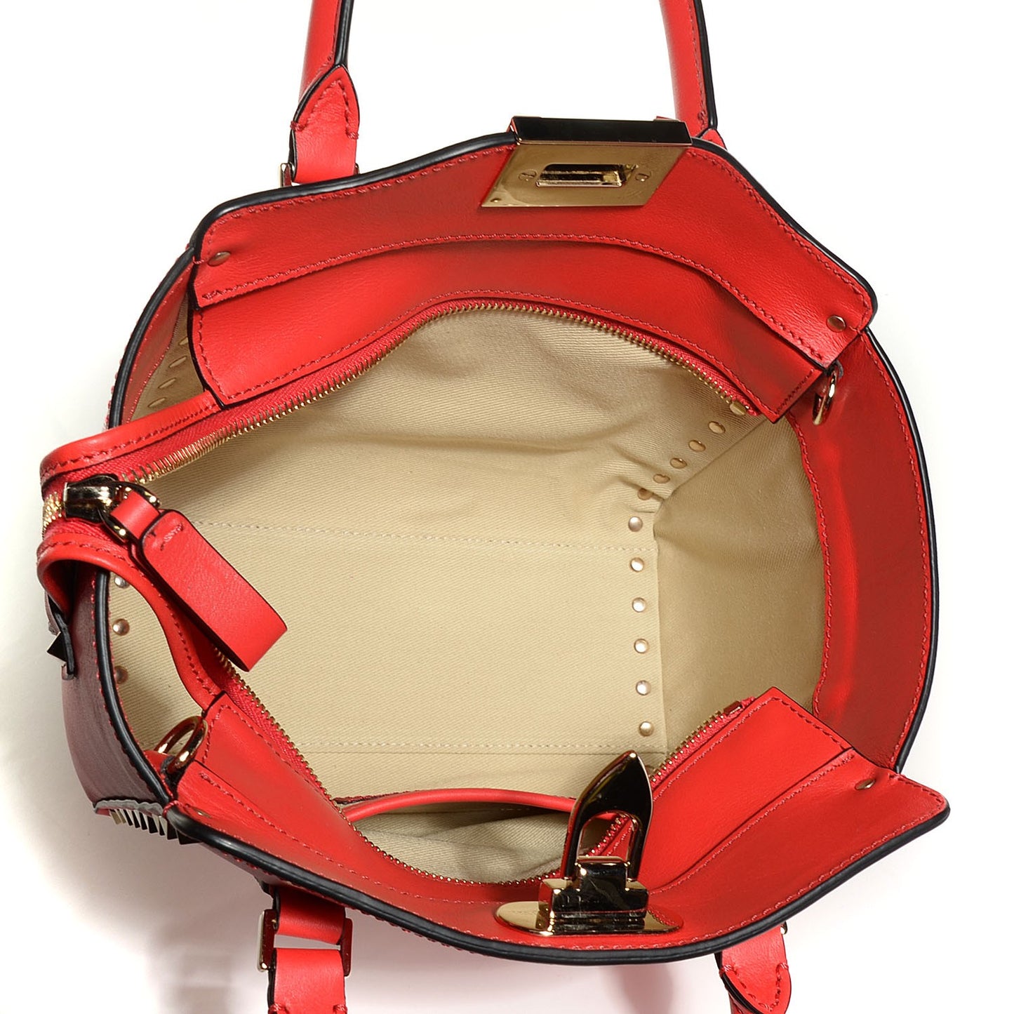 Vitello Mini Rockstud Double Handle Tote Deep Orange