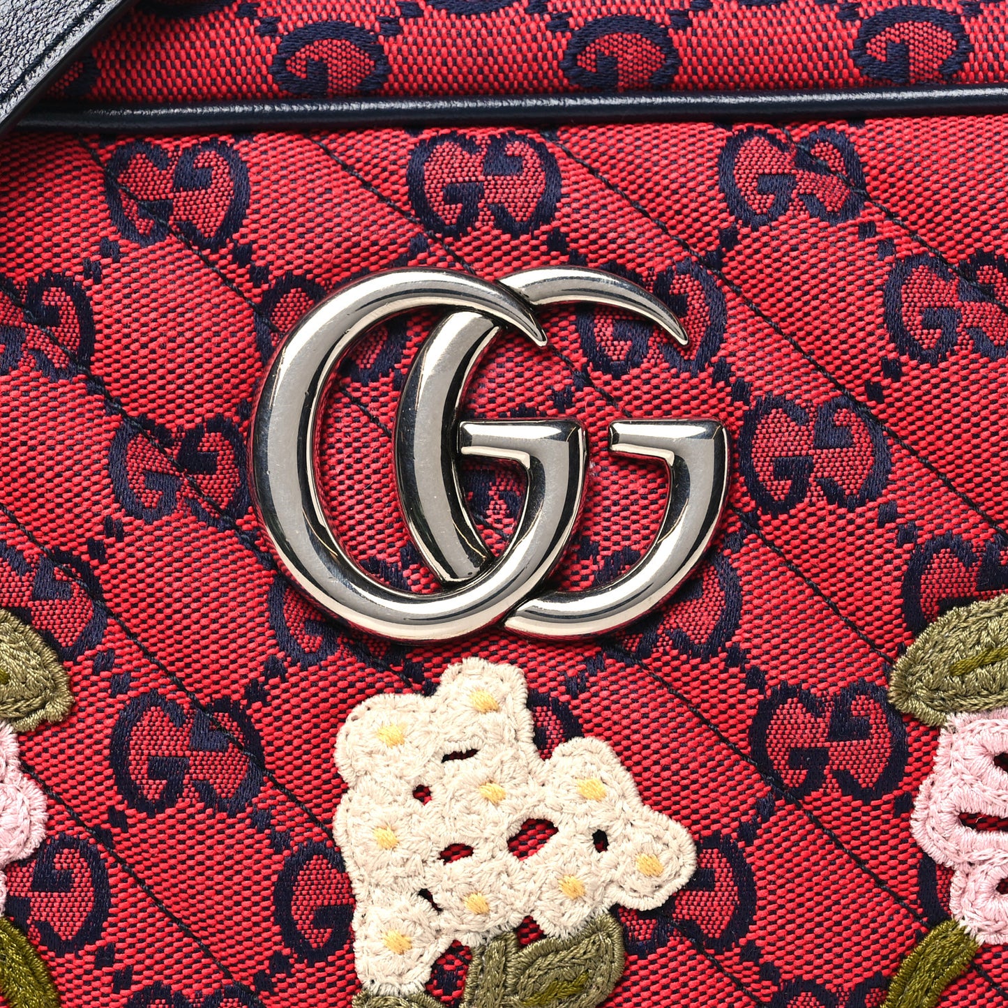 Monogram Multicolor Matelasse Diagonal Floral Embroidered Small GG Marmont Chain Shoulder Bag Red Blue Multicolor