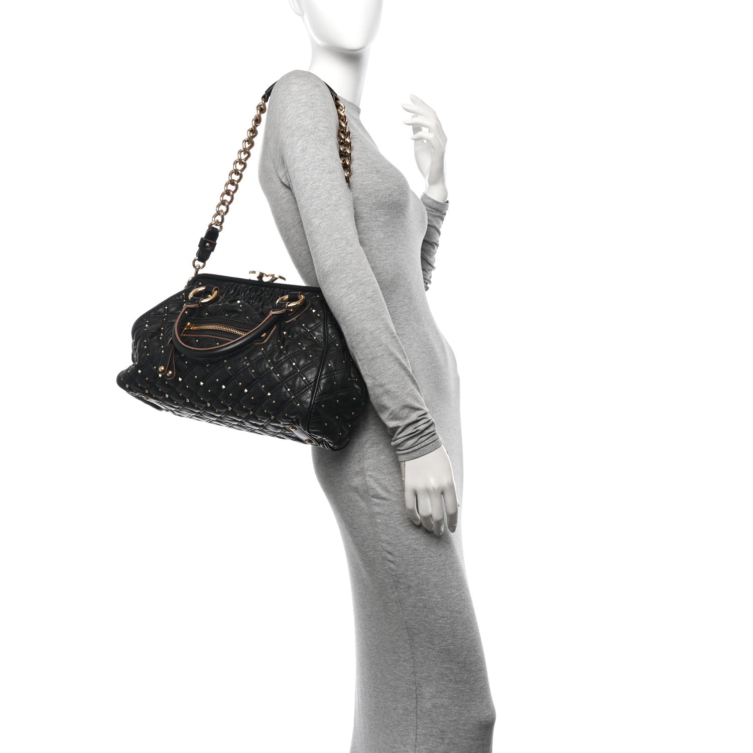 Marc Jacobs Calfskin Quilted Studded Stam Black 2 of 15