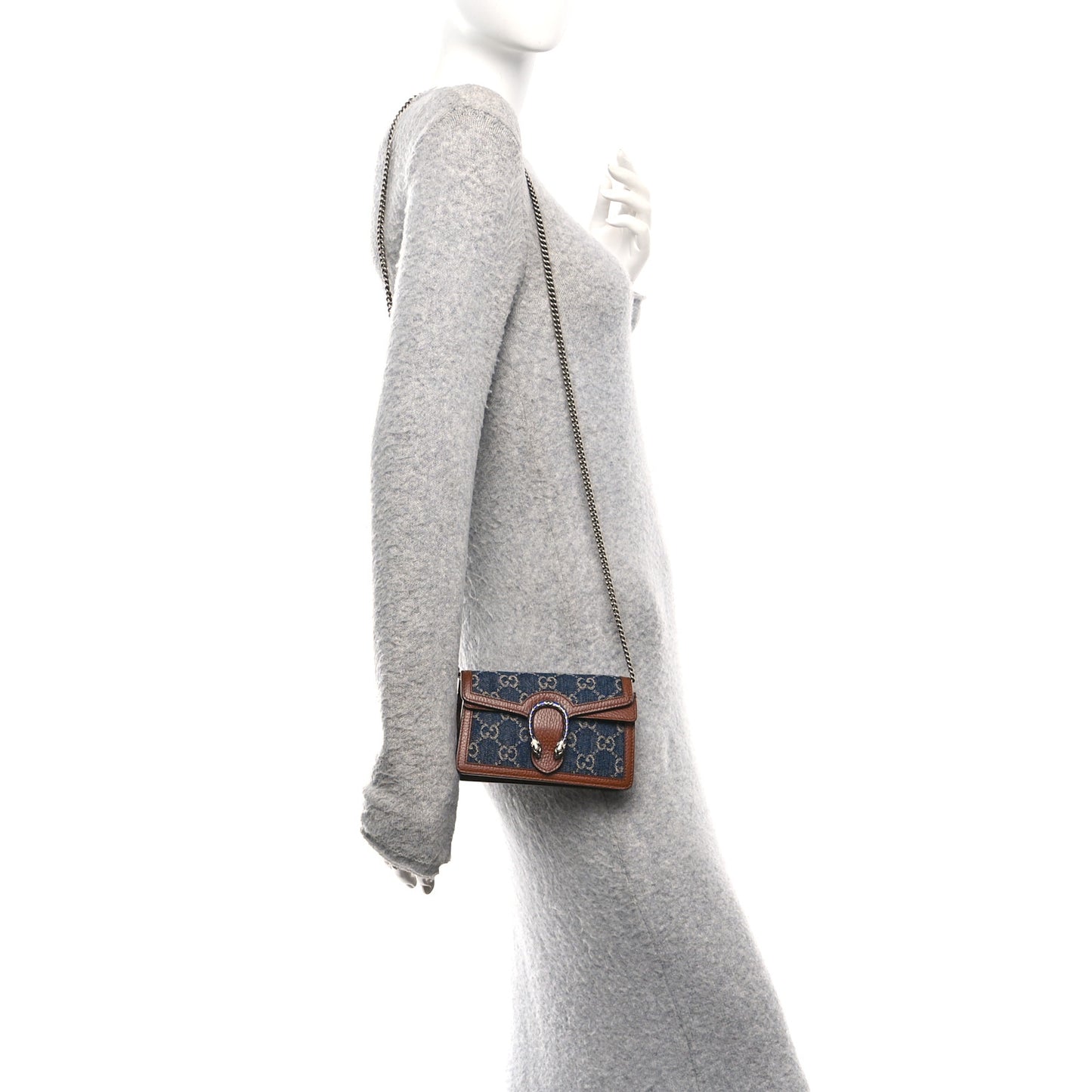 New Denim GG Monogram Dollar Calfskin Enamel Super Mini Dionysus Shoulder Bag Blue Tea Cuir Epilog Electric Blue