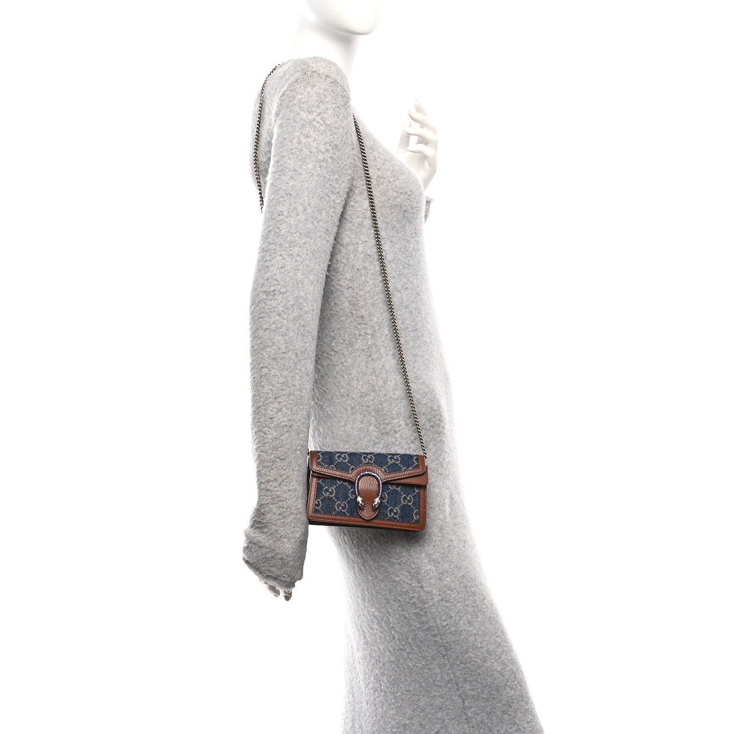 Gucci New Denim GG Monogram Dollar Calfskin Enamel Super Mini Dionysus Shoulder Bag Blue Tea Cuir Epilog Electric Blue 2 of 9