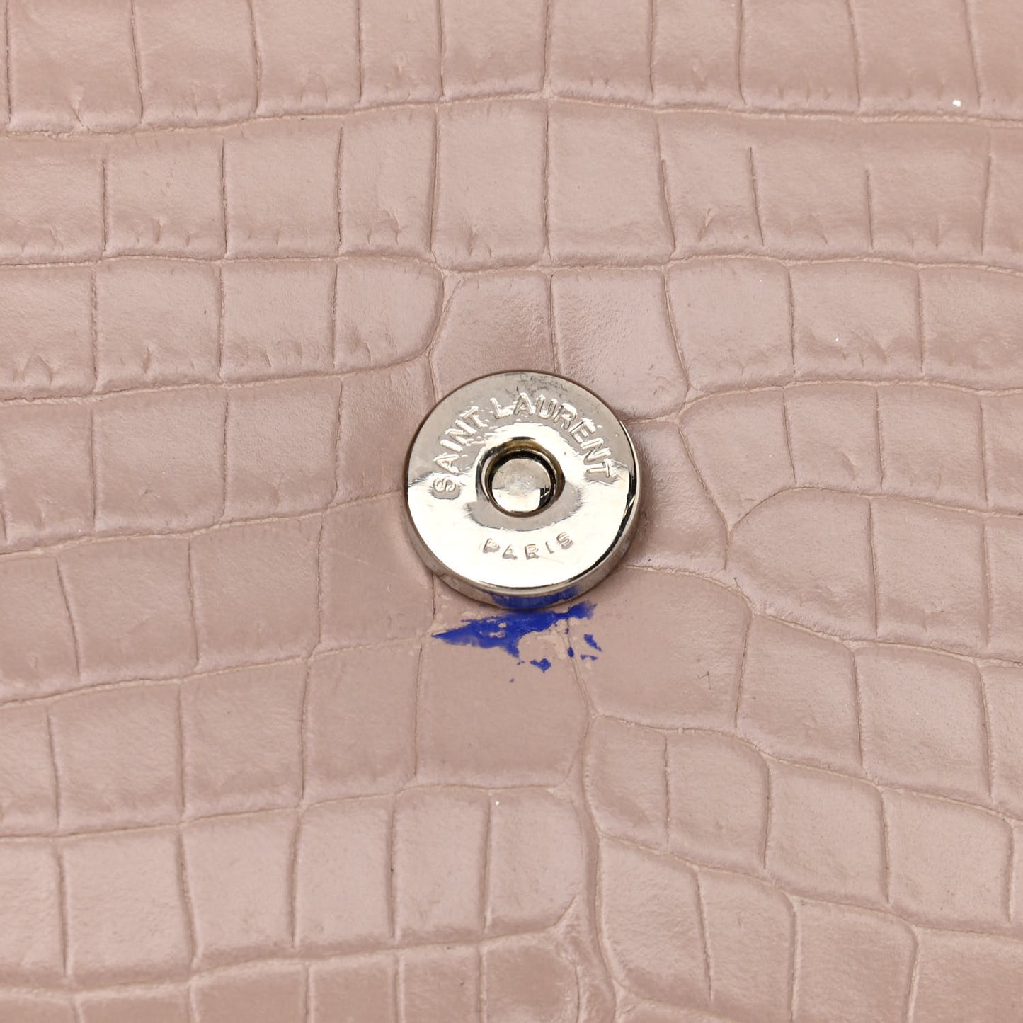 Calfskin Crocodile Embossed Medium Classic Monogram Kate Tassel Satchel Powder Pink