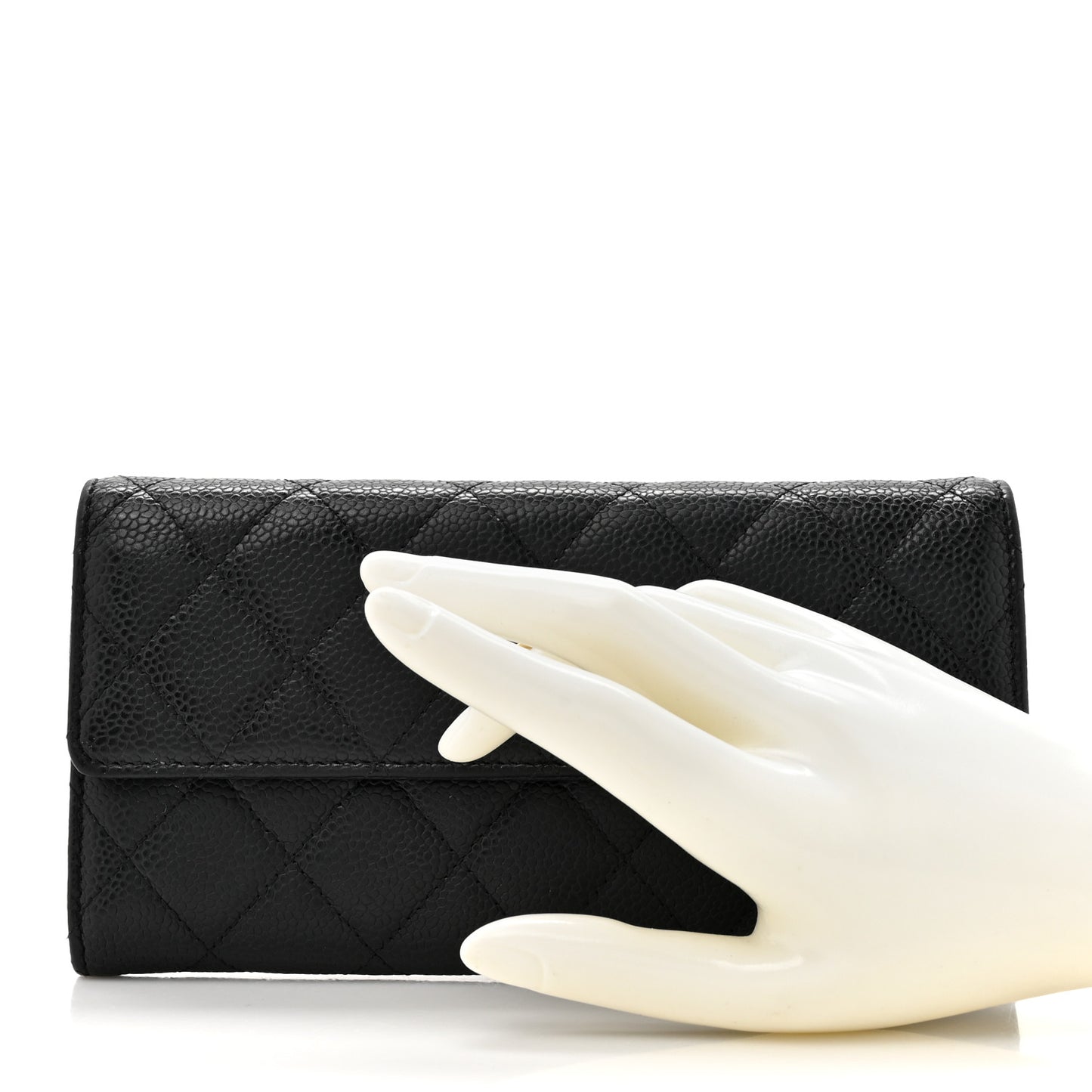 Caviar Quilted Large Gusset Flap Wallet Black