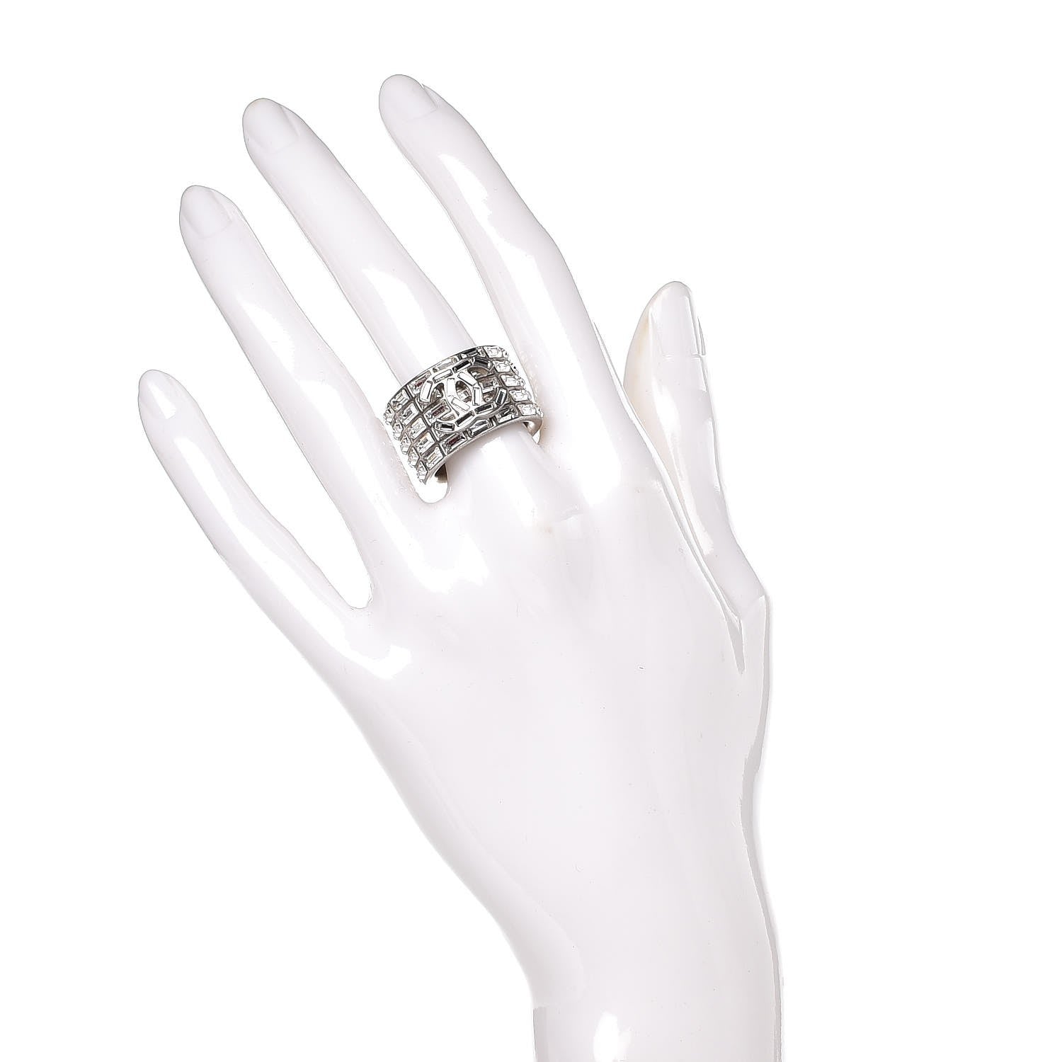 Chanel Crystal Baguette CC Ring 7 Silver 2 of 5