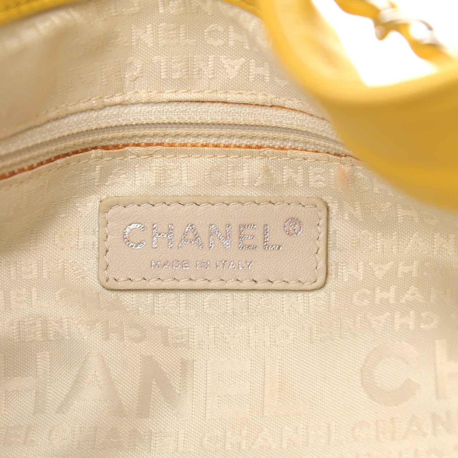 Chanel Lambskin Contrast Stitch Drawstring Tote Yellow 5 of 13