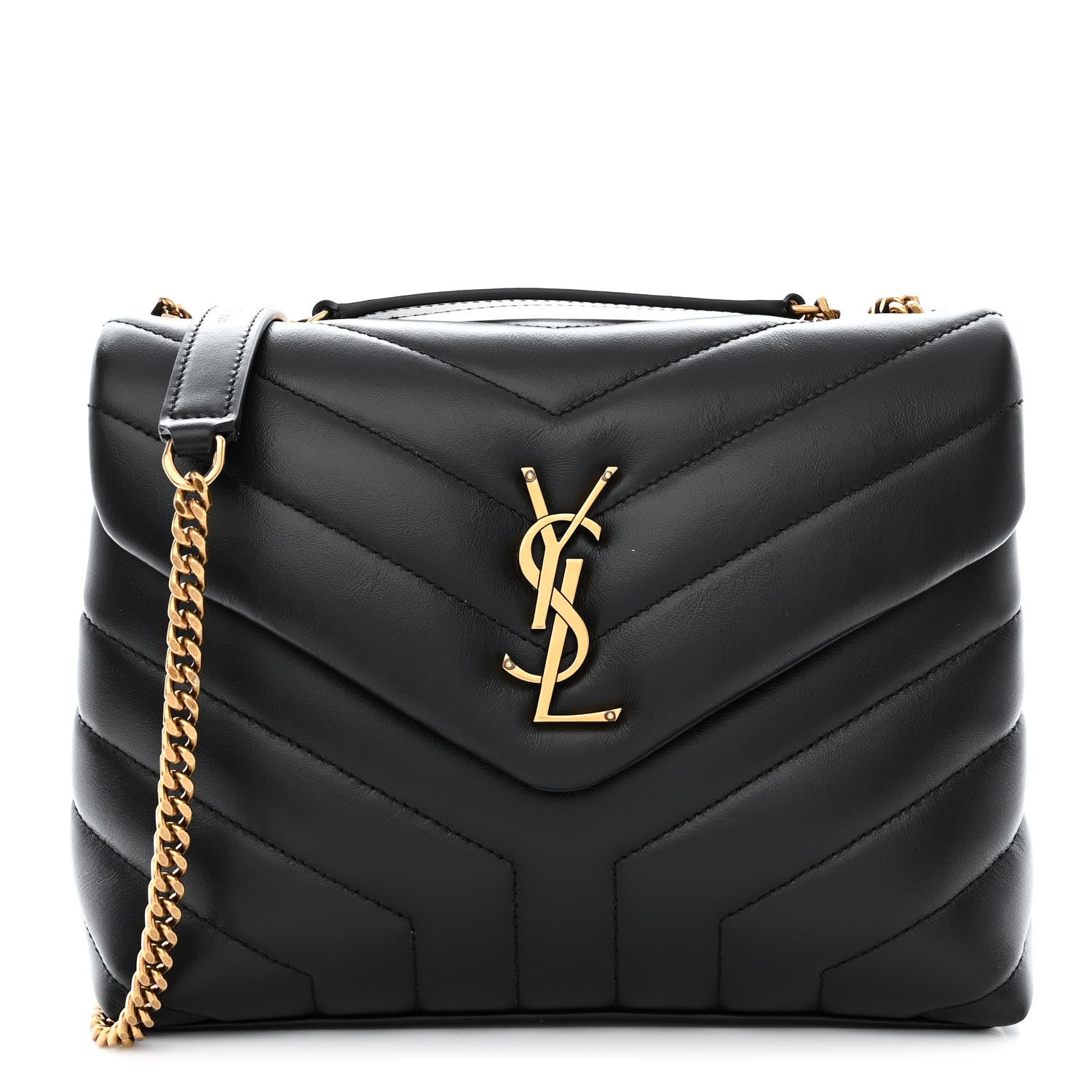 Saint Laurent Calfskin Y Quilted Monogram Small Loulou Chain Satchel Black 1 of 11