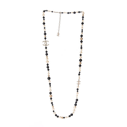 Chanel Metal Pearl Beaded Textured CC Long Necklace Gold Black White 2 of 3