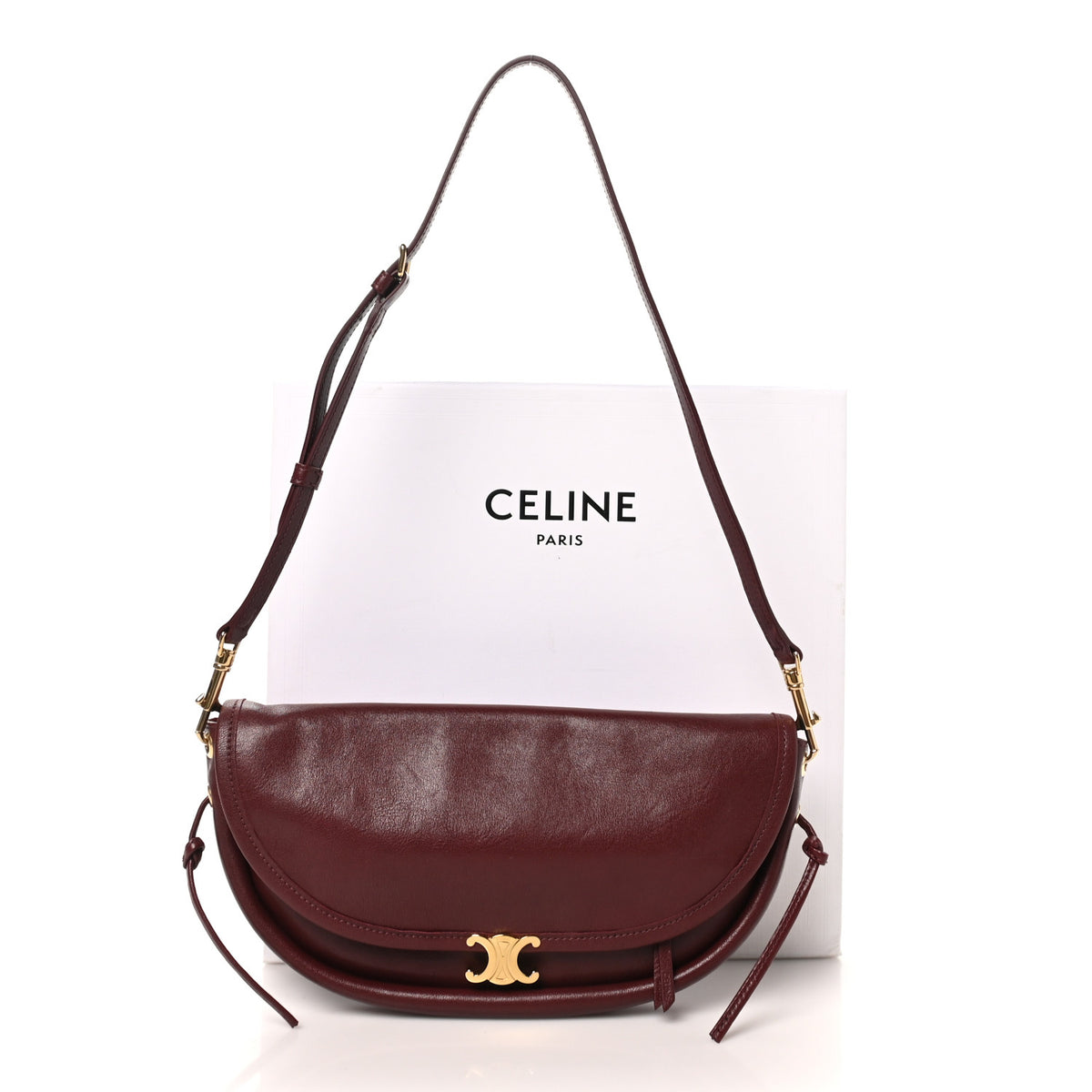 Celine Shiny Lambskin Soft Triomphe Little Half Moon Bag Syrah 9 of 9