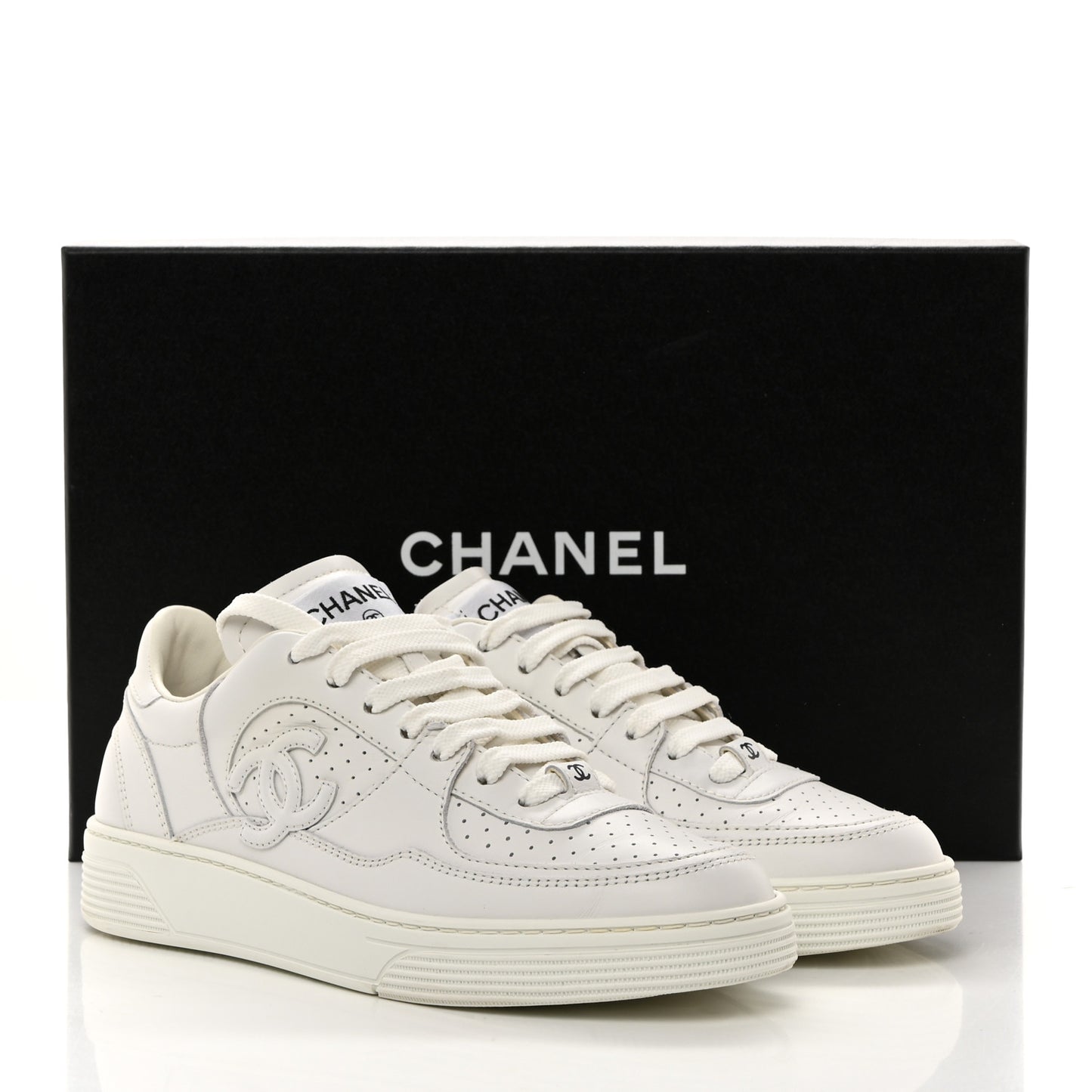 Calfskin CC Womens Sneakers 36 White