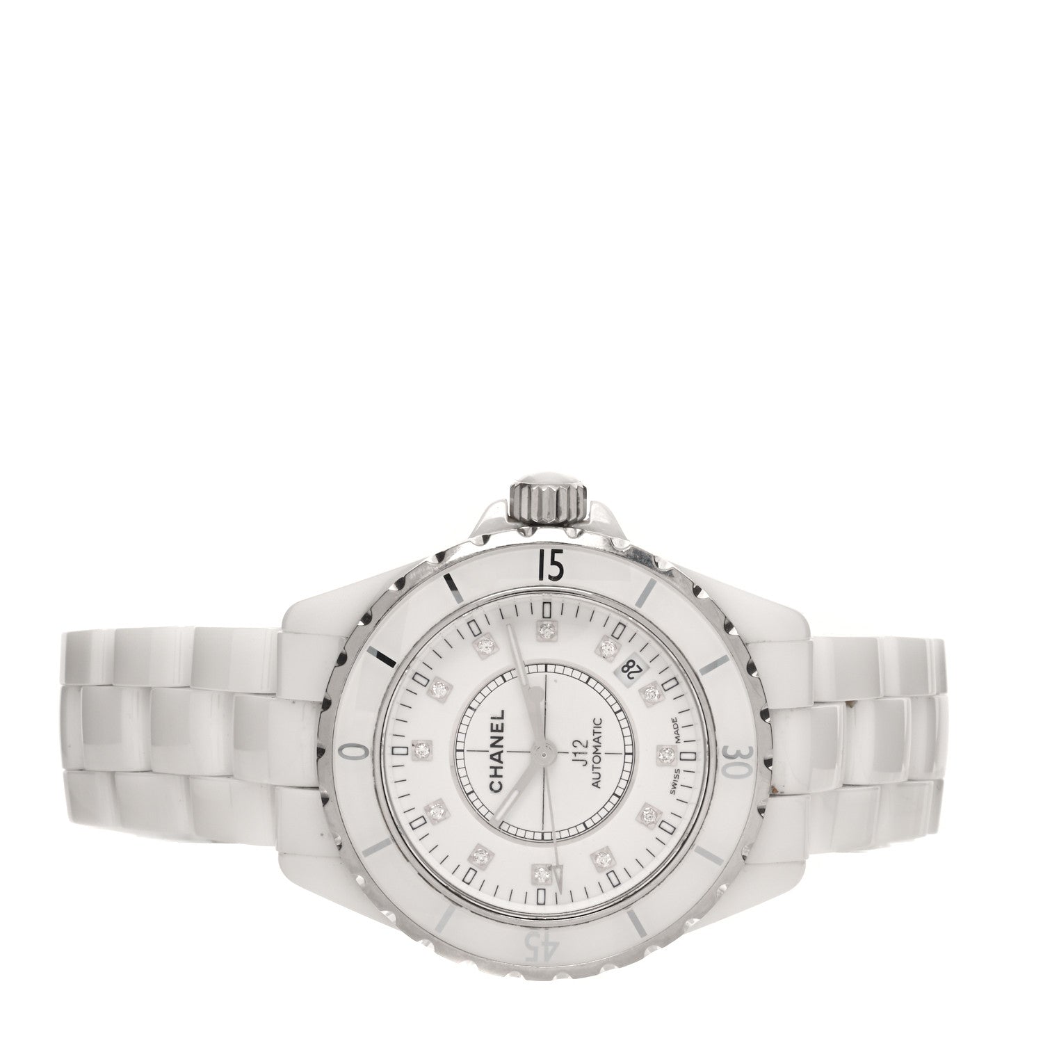 Chanel Stainless Steel Ceramic Diamond 38mm J12 Automatic Watch White 2 of 4