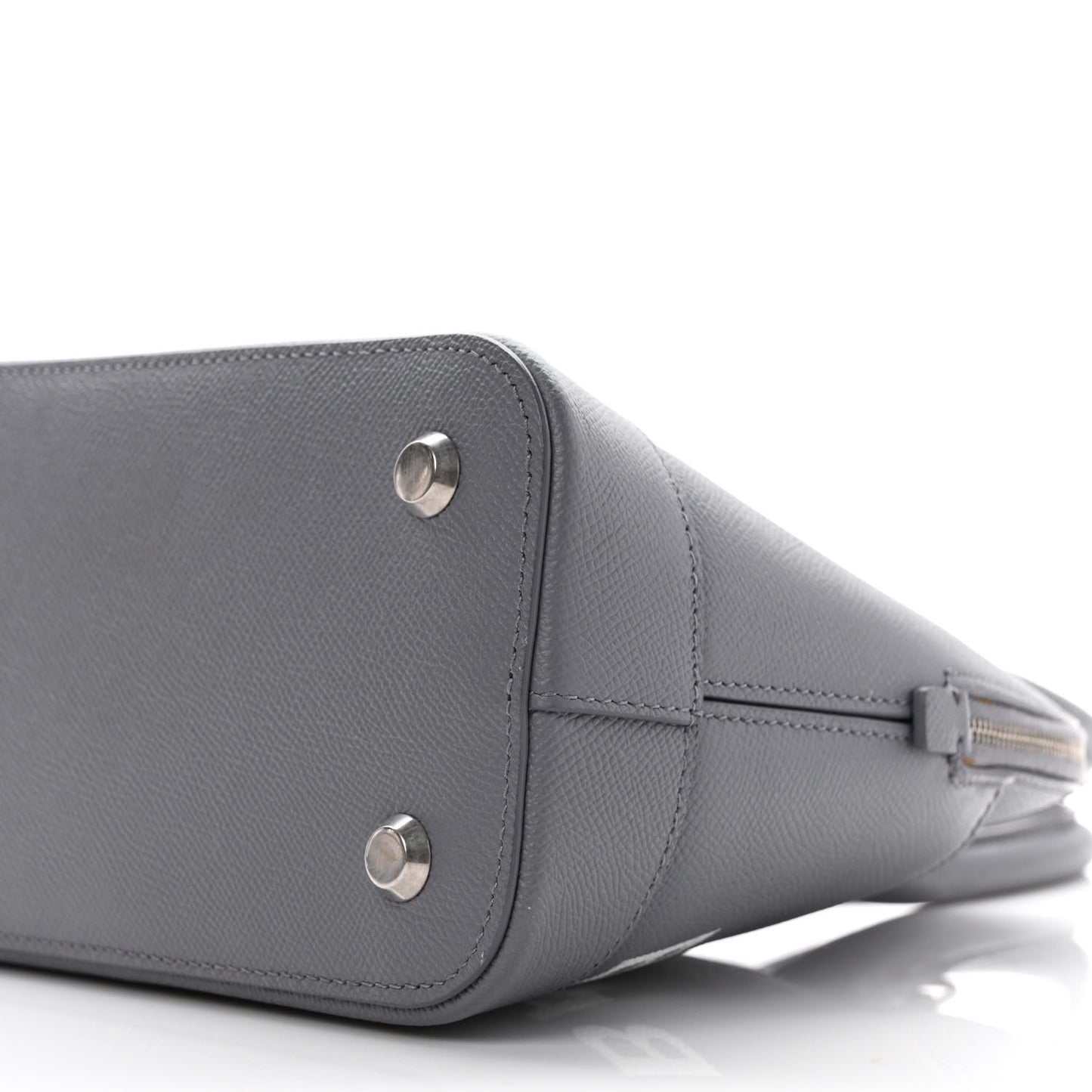 Signature Grained Calfskin Logo S Ville Top Handle Bag Gris Perle Fonce White