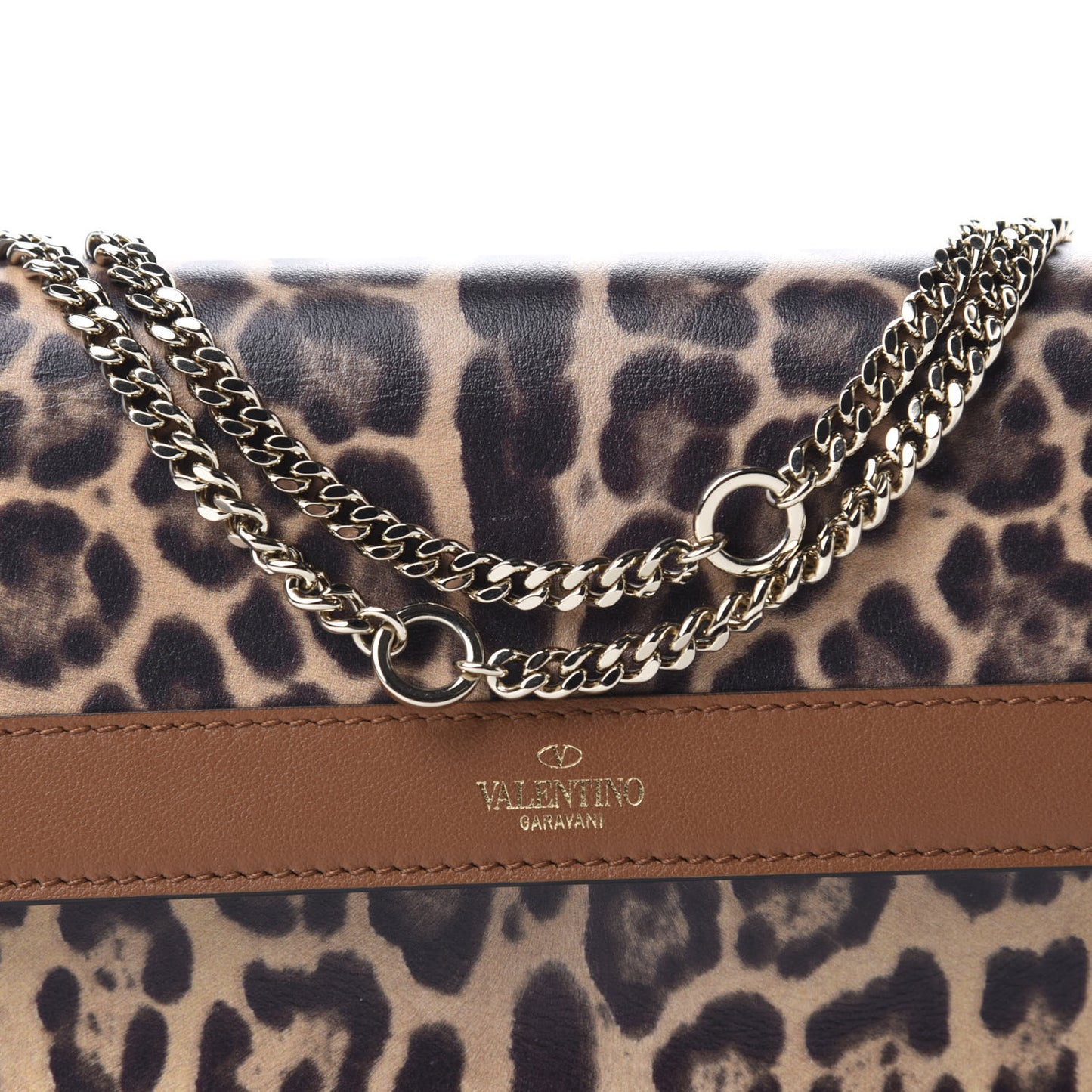 Calfskin Leopard Print City Safari Wallet On Chain Brown