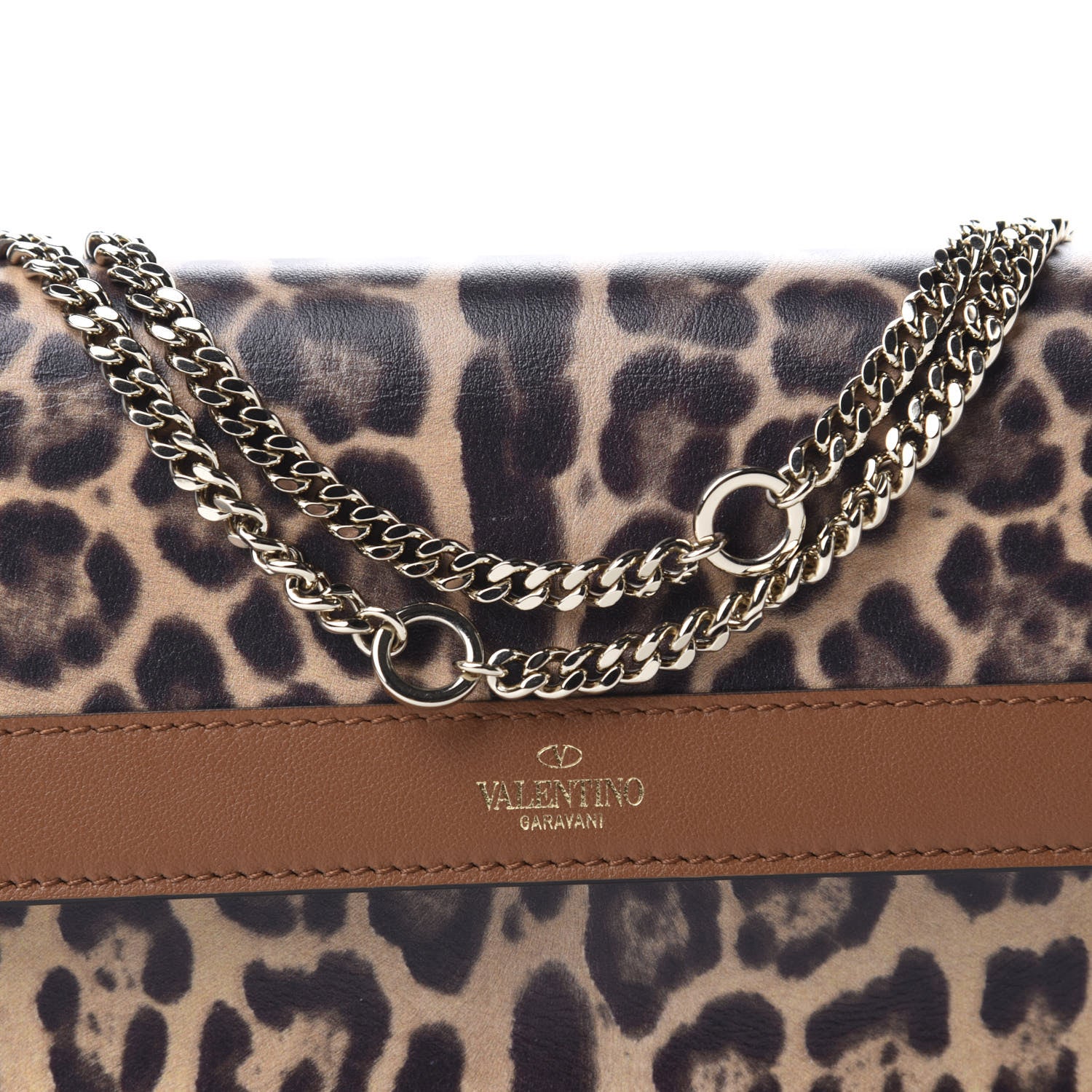 Valentino Garavani Calfskin Leopard Print City Safari Wallet On Chain Brown 9 of 9