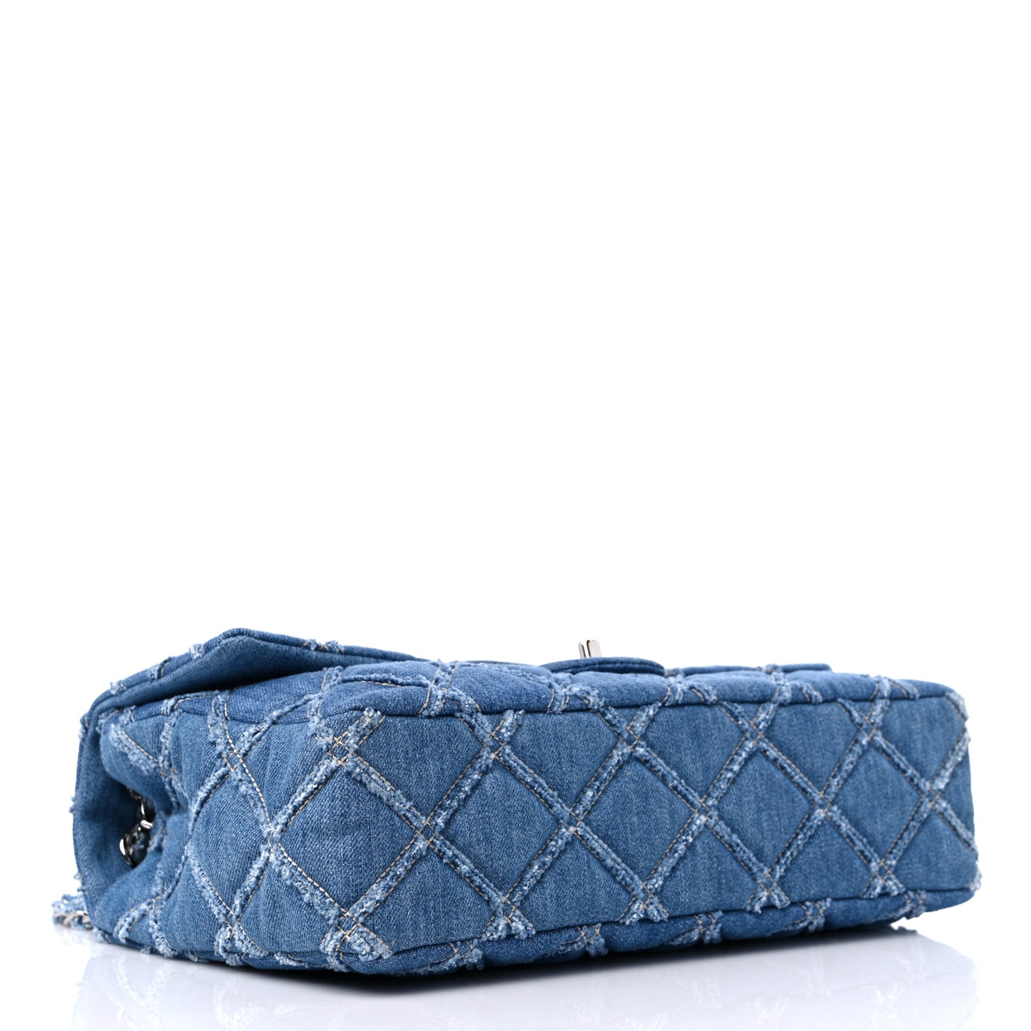 Frayed Denim Quilted Large Blue Chip Flap Blue