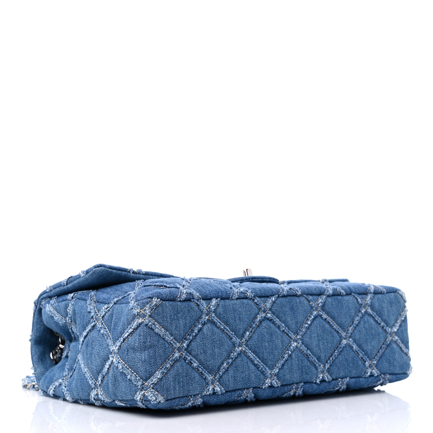 Chanel Frayed Denim Quilted Large Blue Chip Flap Blue 4 of 9