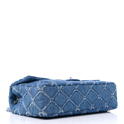 Chanel Frayed Denim Quilted Large Blue Chip Flap Blue 4 of 9