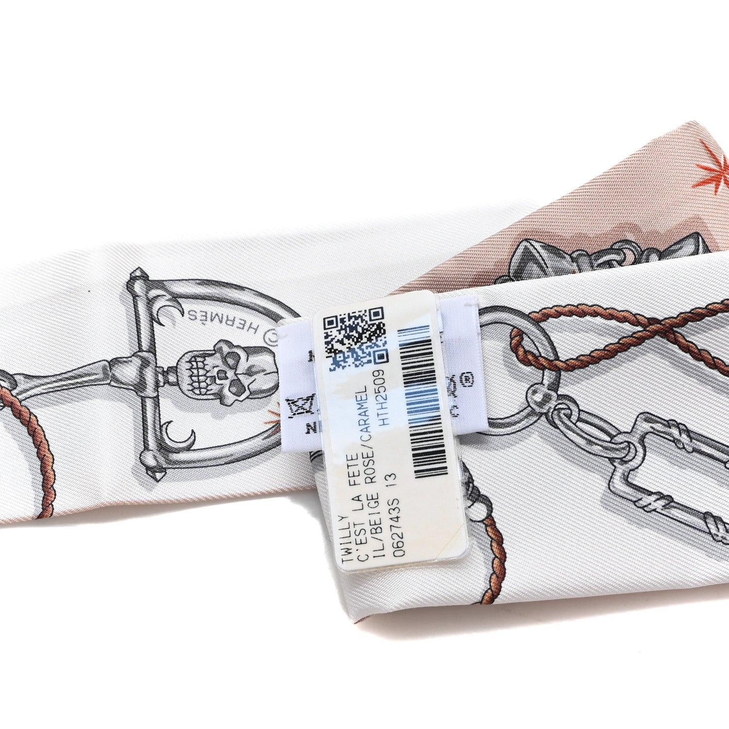 Hermes Silk C'est la Fete Twilly Beige Rose Caramel White 3 of 3