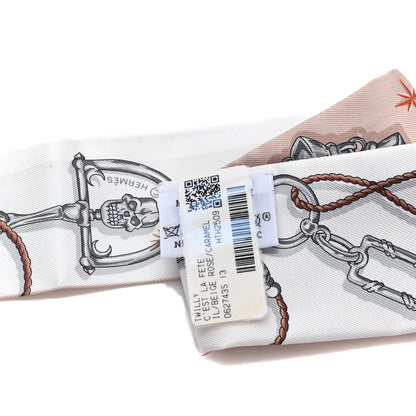 Hermes Silk C'est la Fete Twilly Beige Rose Caramel White 3 of 3