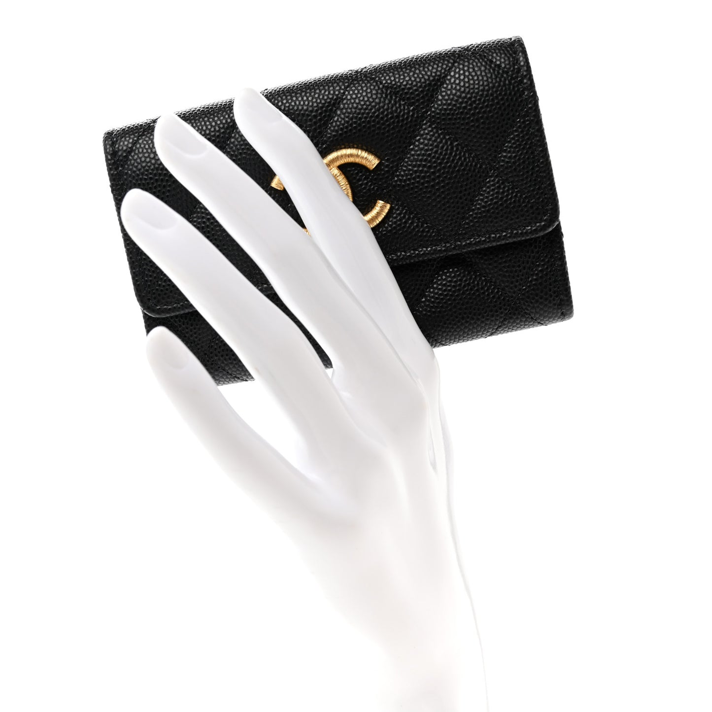Caviar Quilted Textured CC Flap Card Holder Black