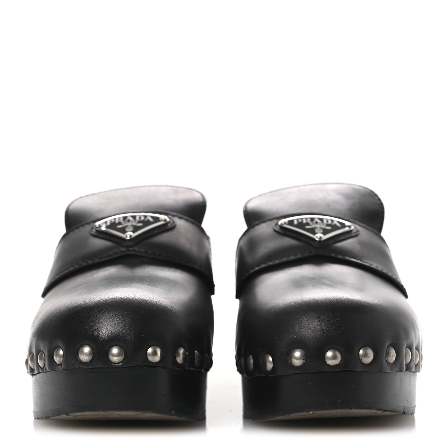 Natural Calfskin Metal Triangle Logo 45mm Clogs 38 Black