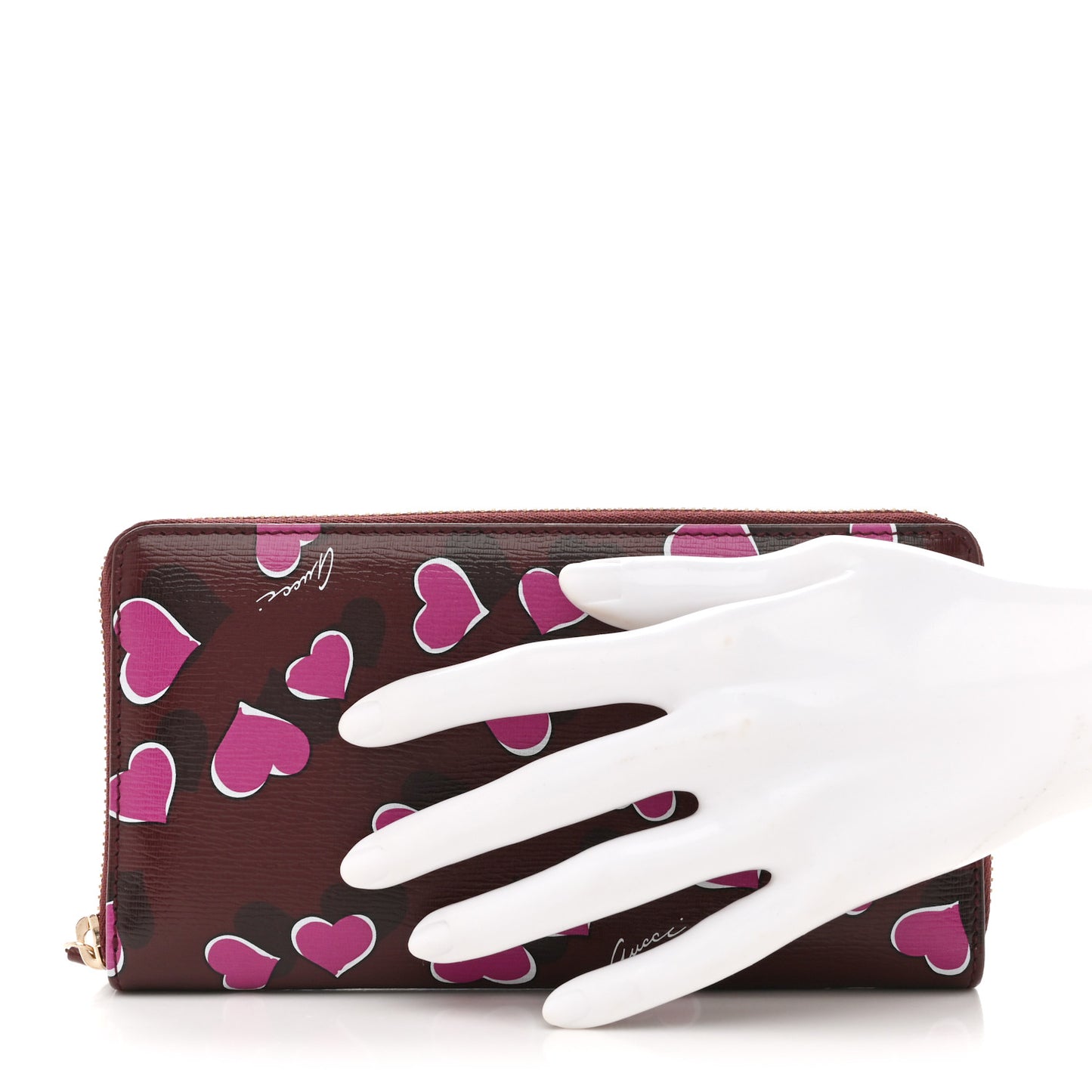 Calfskin Heartbeat Print Zip Around Wallet New Wine