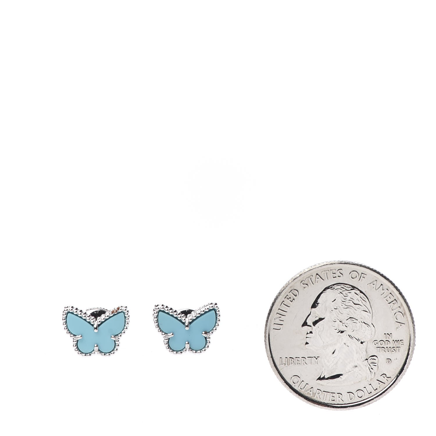 Van Cleef & Arpels 18K White Gold Turquoise Sweet Alhambra Butterfly Earrings 2 of 5